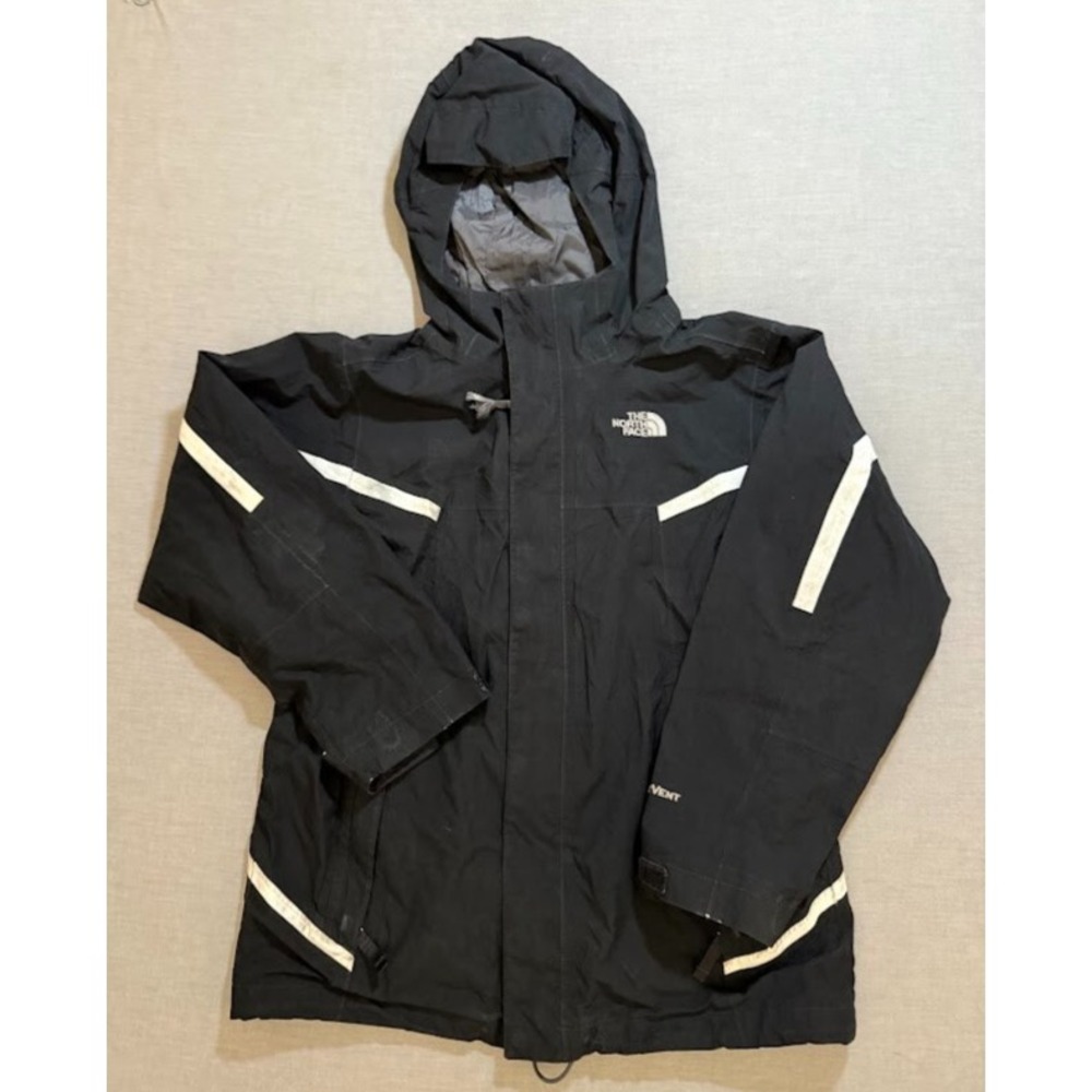 The North Face HyVet Jacket Boys Medium Full Zip Black Logo Parka Outdoor.
